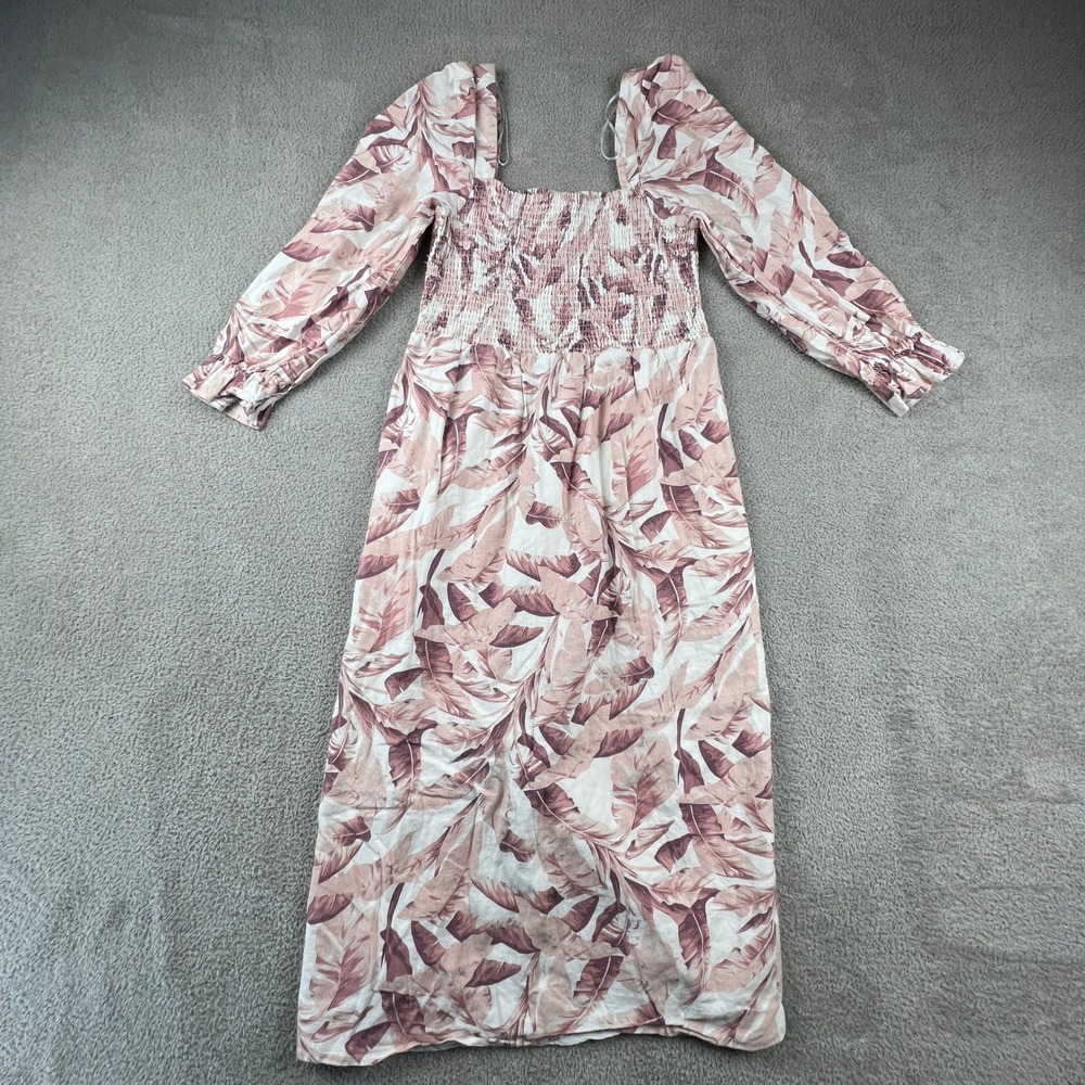 Costal Cowgirl Smocked Linen Blend Maxidress Womens Medium Resort